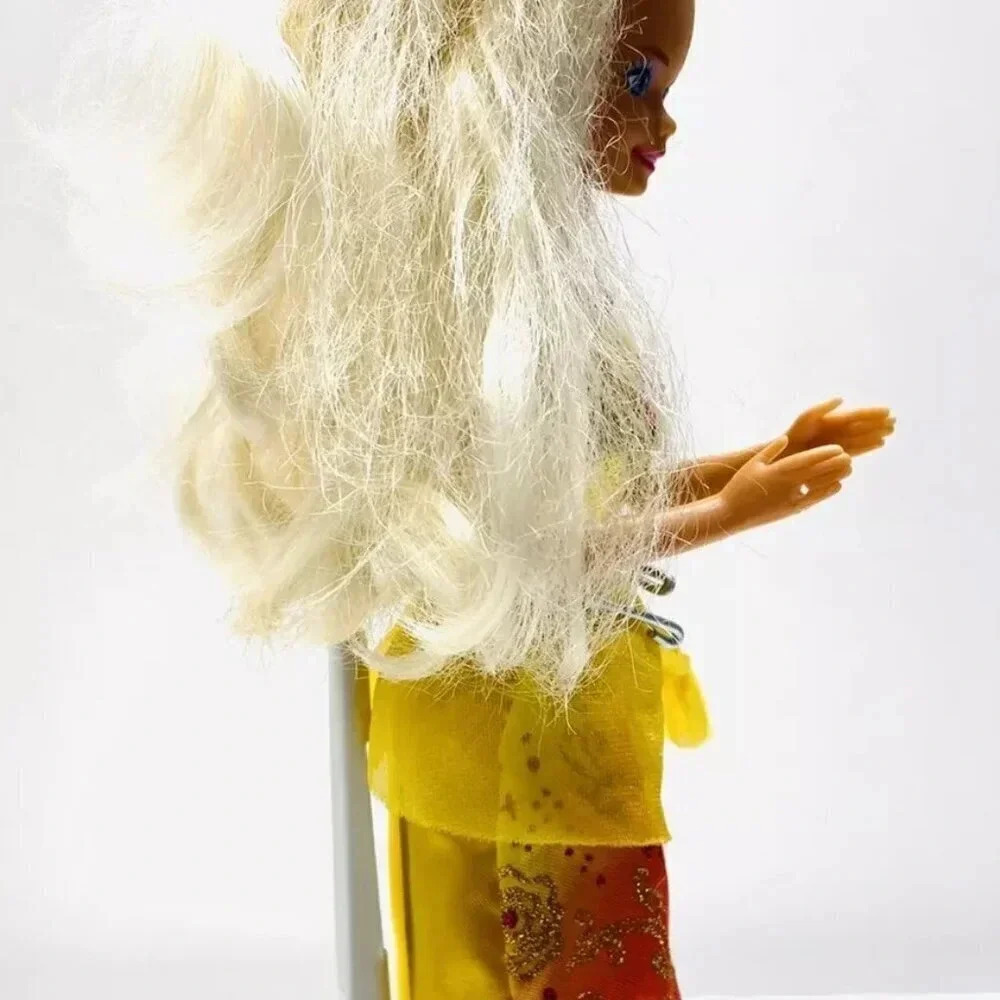 MATTEL BARBIE Doll Blonde Hair Blue Eyes Yellow Gown Earrings/Necklace 12" Tall - Picture 3 of 11
